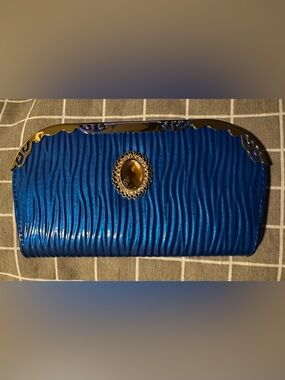 Royal Blue Textured Evening Clutch with Gold Accent